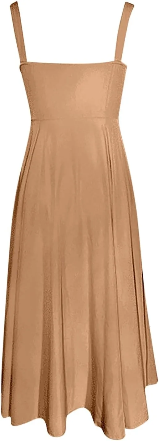 PTOLOCIF Sexy Sundresses for Women 2025 Summer Spaghetti Strap Dress Sleeveless Low Cut Bust Dress Beach Party Maxi Dresses