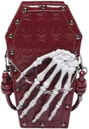 PU Leather Skull Coffin Shaped Purse, Gothic Studded Rivet Crossbody Bag, Punk Horror Skeleton Print Shoulder Clutch