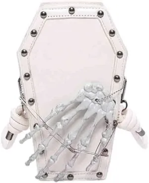 PU Leather Skull Coffin Shaped Purse, Gothic Studded Rivet Crossbody Bag, Punk Horror Skeleton Print Shoulder Clutch