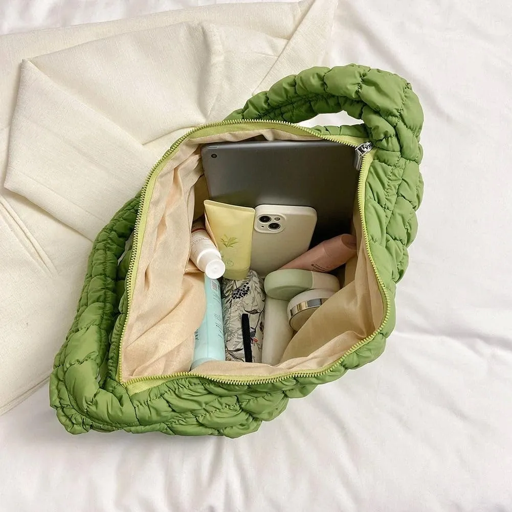 Puffer Tote Bag for Women Quilted Crossbody Bag Puffer Bags Cloud Shoulder Bag Hobo Bag Purses Satchel Work Bag (Khaki,Medium)