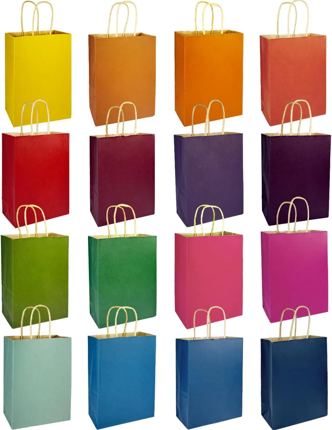 qiqee 60-Packs Paper Bags with Handles Bulk 8.26"6"3.15" Small Gift Bags 16 Different Senior Color Bags Multiple UsesSmall Size
