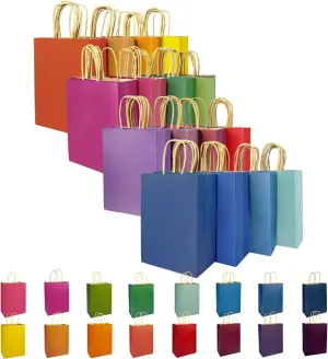 qiqee 60-Packs Paper Bags with Handles Bulk 8.26"6"3.15" Small Gift Bags 16 Different Senior Color Bags Multiple UsesSmall Size