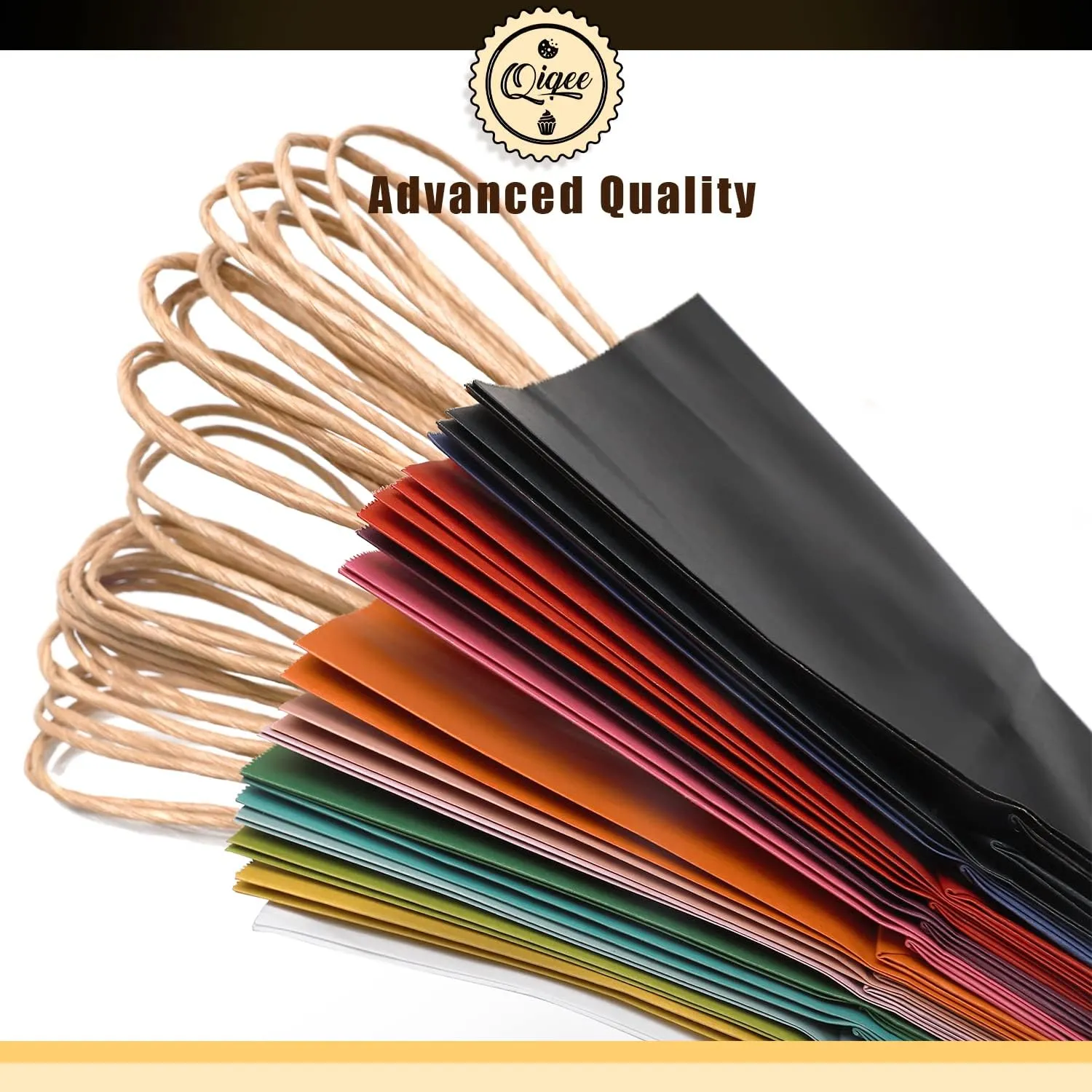 qiqee Large Kraft Paper Bags with Handles Bulk 13"x10"x5" 32-Packs Gift Bags 16 Different Senior Color Bags Multiple UsesLarge Size