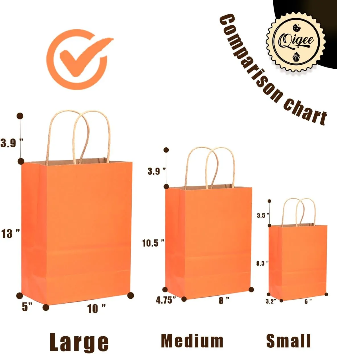 qiqee Large Kraft Paper Bags with Handles Bulk 13"x10"x5" 32-Packs Gift Bags 16 Different Senior Color Bags Multiple UsesLarge Size