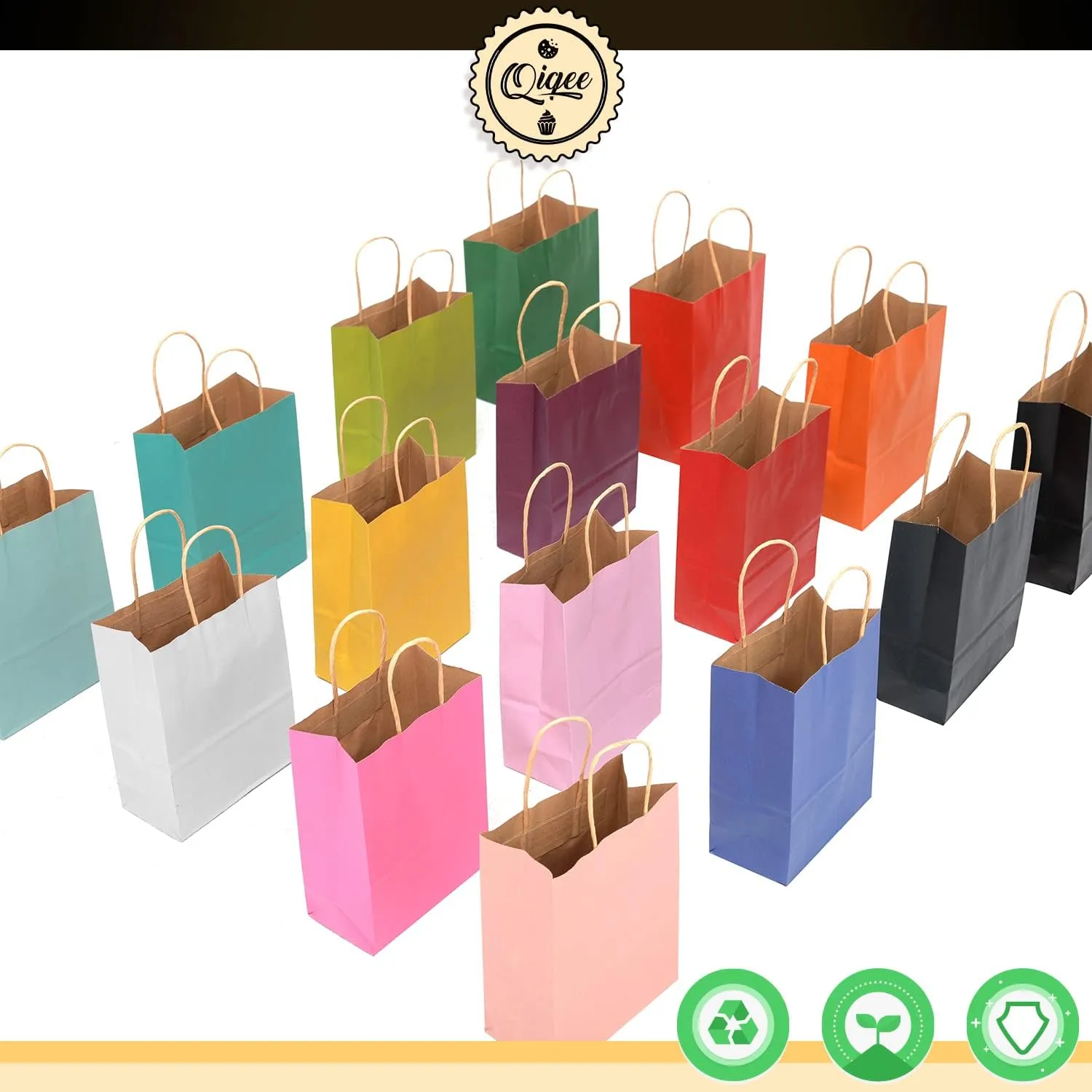 qiqee Large Kraft Paper Bags with Handles Bulk 13"x10"x5" 32-Packs Gift Bags 16 Different Senior Color Bags Multiple UsesLarge Size