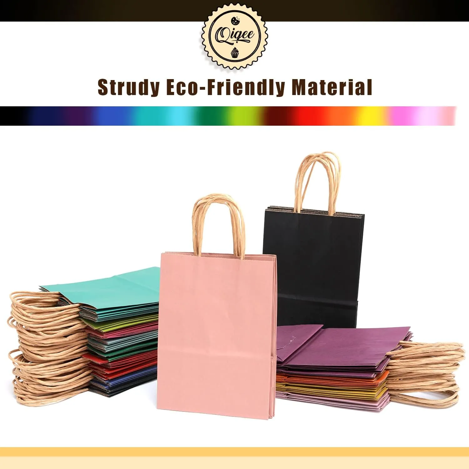 qiqee Large Kraft Paper Bags with Handles Bulk 13"x10"x5" 32-Packs Gift Bags 16 Different Senior Color Bags Multiple UsesLarge Size
