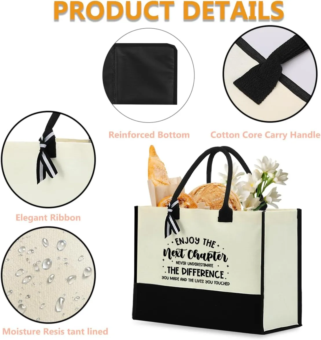 Retirement Gifts Waterproof Large Reusable Grocery Bags Tote Bag Going Away Leaving Farewell Gift for Women Coworker