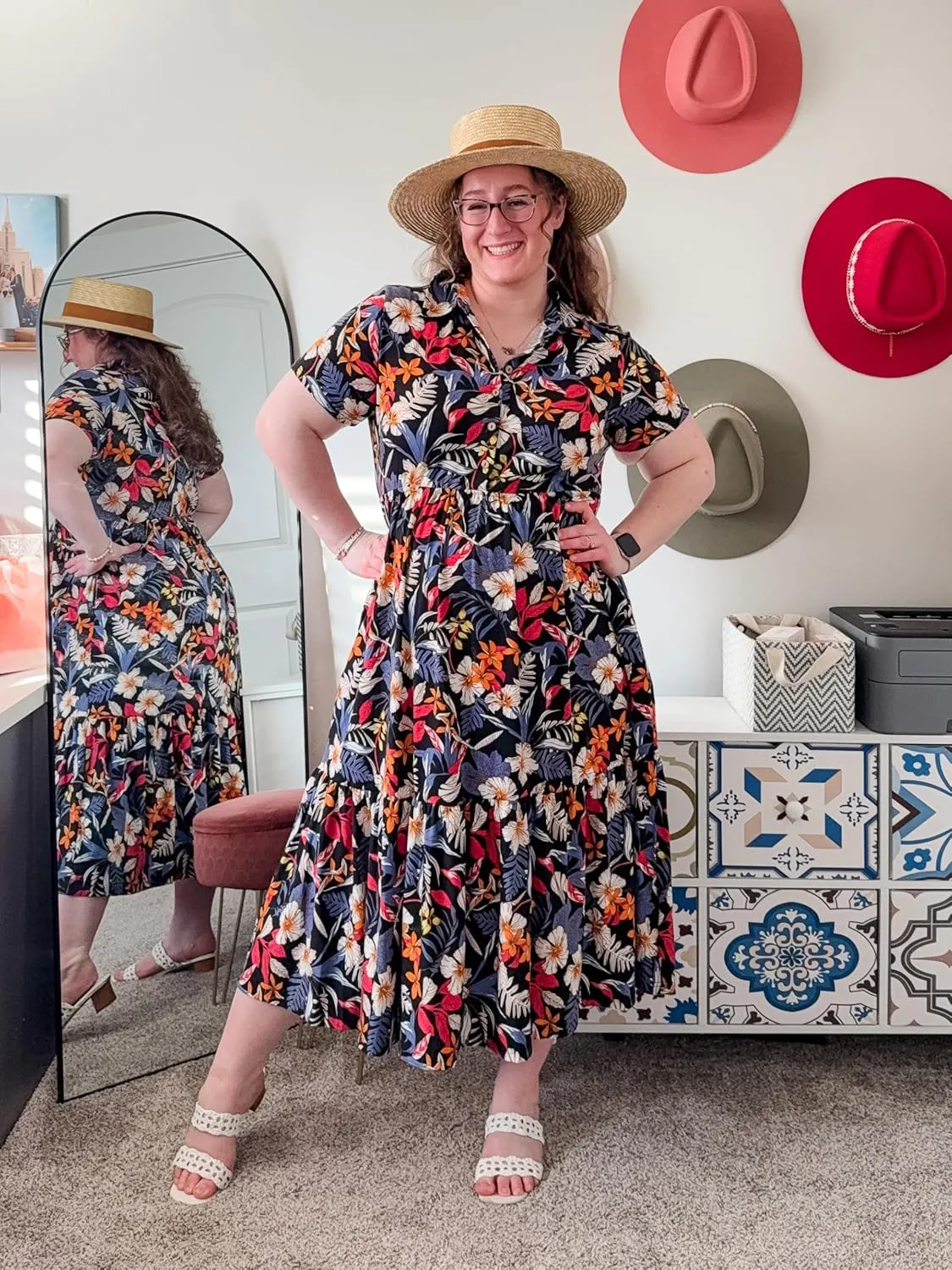 RITERA Plus Size Short Sleeve Dress for Curvy Women Button Up Floral Flowy Summer Casual Maxi Dresses with Pockets XL-5XL