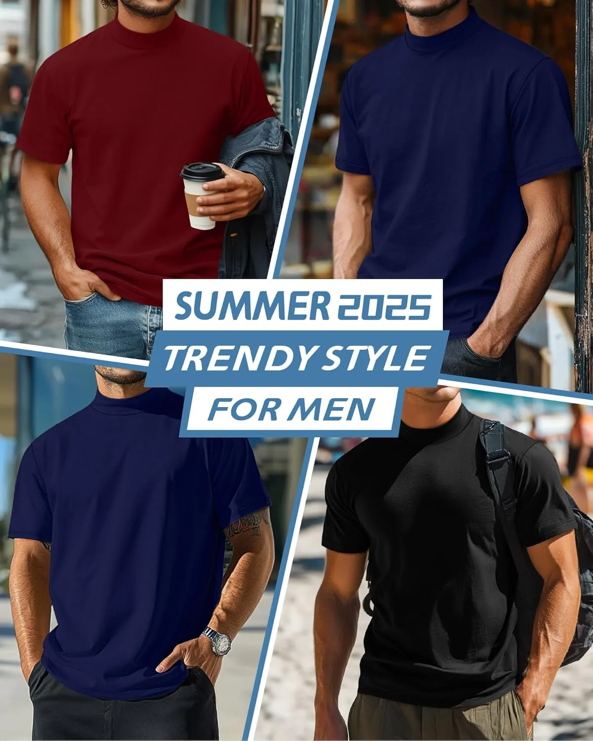 Riyiper 3 Pack Big and Tall Men's Mock Turtleneck Shirt Short Sleeve Cotton Basic Tops Slim Fit Casual Undershirt Tops