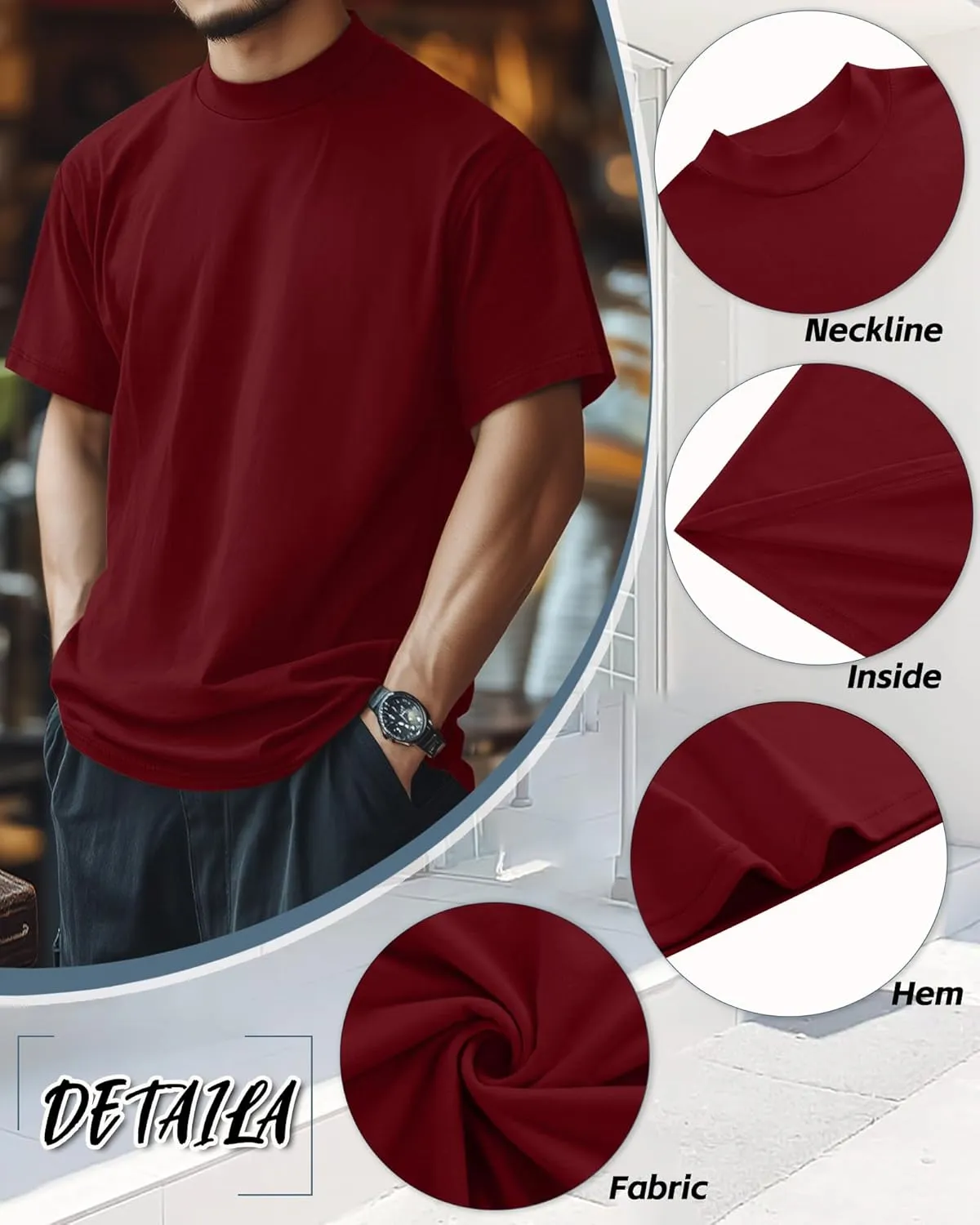 Riyiper 3 Pack Big and Tall Men's Mock Turtleneck Shirt Short Sleeve Cotton Basic Tops Slim Fit Casual Undershirt Tops