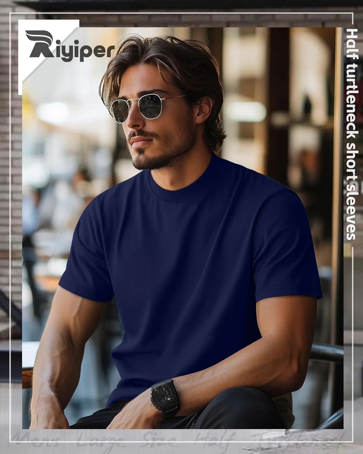 Riyiper 3 Pack Big and Tall Men's Mock Turtleneck Shirt Short Sleeve Cotton Basic Tops Slim Fit Casual Undershirt Tops