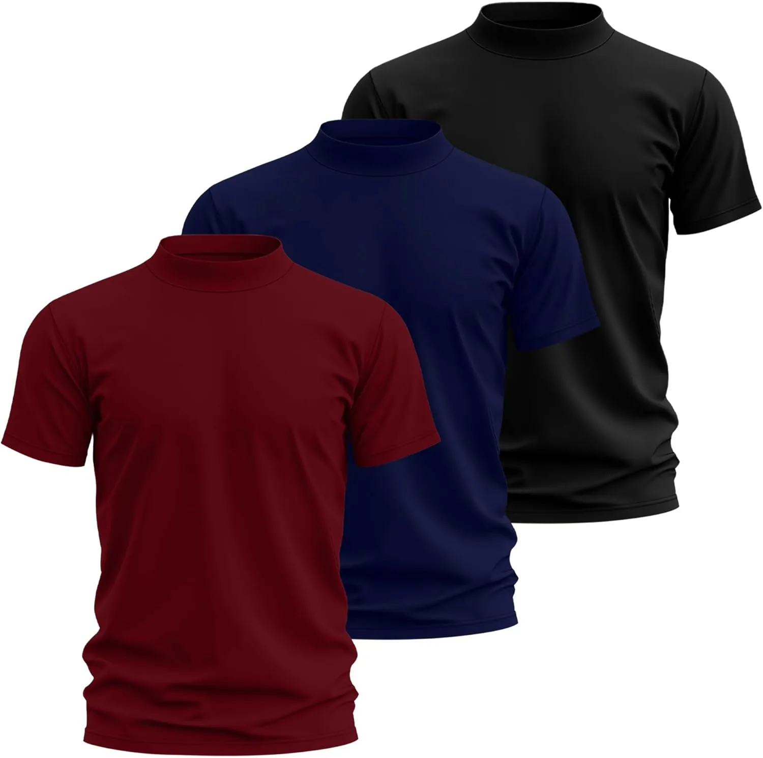 Riyiper 3 Pack Big and Tall Men's Mock Turtleneck Shirt Short Sleeve Cotton Basic Tops Slim Fit Casual Undershirt Tops