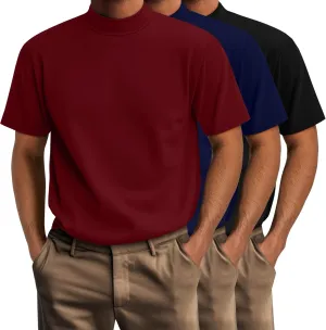 Riyiper 3 Pack Big and Tall Men's Mock Turtleneck Shirt Short Sleeve Cotton Basic Tops Slim Fit Casual Undershirt Tops