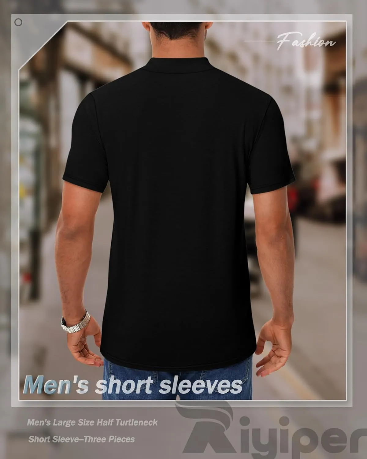 Riyiper 3 Pack Big and Tall Men's Mock Turtleneck Shirt Short Sleeve Cotton Basic Tops Slim Fit Casual Undershirt Tops