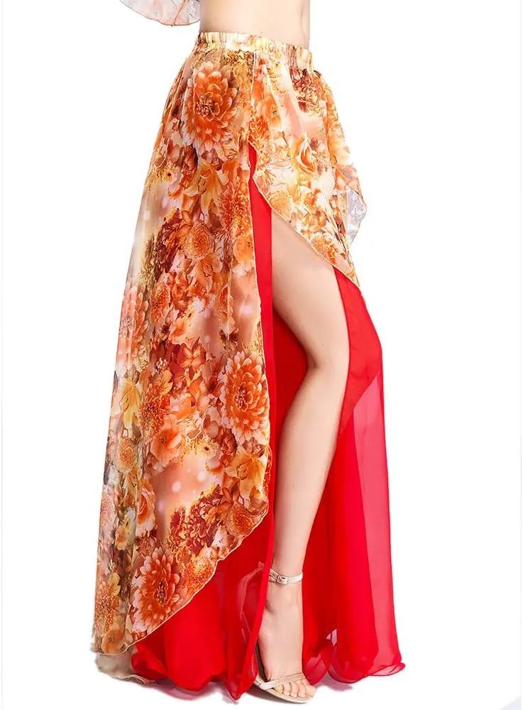 ROYAL SMEELA Belly Dance Costume Set for Women Chiffon Belly Dancing Skirt and Tops Sexy Dancing Dress Outfit One Size