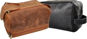 RUSTIC TOWN Genuine Leather Toiletry Bag Zip Closure Combo - The Best Masculine Travel Gifts For Men Women