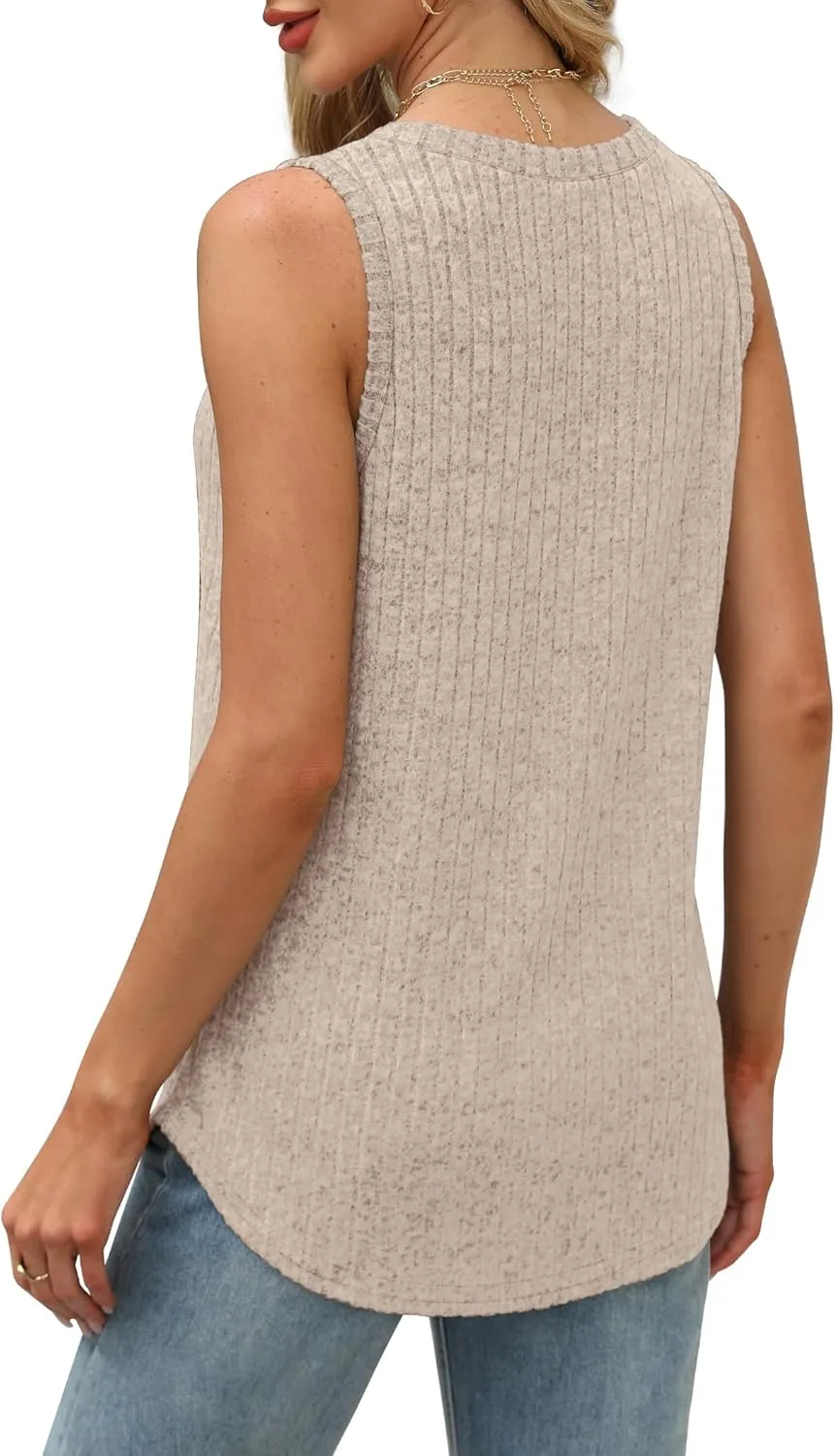 Saloogoe Tank Tops for Women 2025 V Neck Summer Sweaters Vest Lightweight Curved Hem Spring Beach Fashion