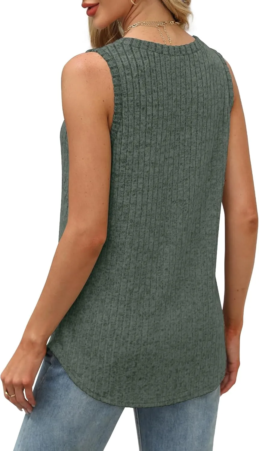 Saloogoe Tank Tops for Women 2025 V Neck Summer Sweaters Vest Lightweight Curved Hem Spring Beach Fashion