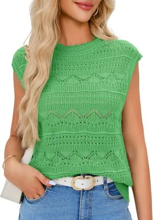 Saodimallsu Womens Sleeveless Sweater Vest High Neck Eyelet Knit Summer Going Out Trendy Casual Scalloped Tank Tops