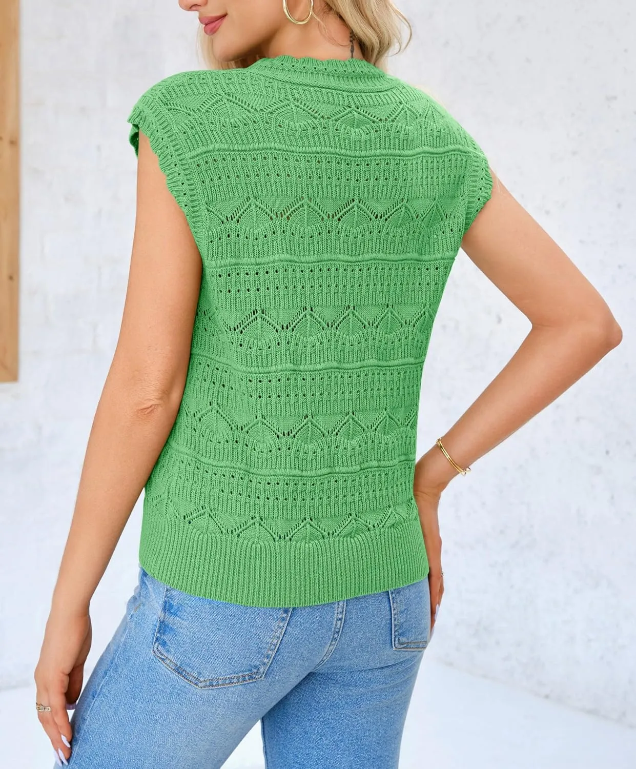 Saodimallsu Womens Sleeveless Sweater Vest High Neck Eyelet Knit Summer Going Out Trendy Casual Scalloped Tank Tops