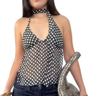 Sexy Backless Tops for Women Y2K Polka Dot Print Deep V Neck Halter Tie Back Camisole Spaghetti Strap Going Out Tops