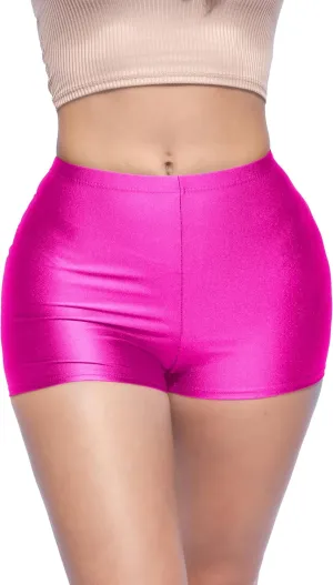 Shiny Shorts High Waist Hotpants Stretch Lightweight Comfy Short Length Neon Dance Shorts Wet Look Disco Party Rave