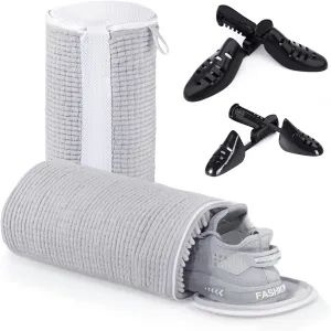 Shoe Laundry Bags for Washing Machine, 2024 New Reusable Laundry Shoe Bag for Washer and Dryer, Fluffy Fibers 360 Wrap-Around Cleaning, 2 Pairs Adjustable Shoe Trees for All Shoes, Gray