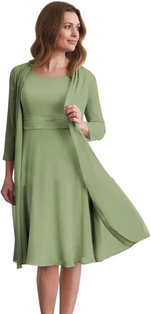 Short Mother of The Bride Dresses for Wedding Chiffon Semi Formal Evening Gown with Jacket