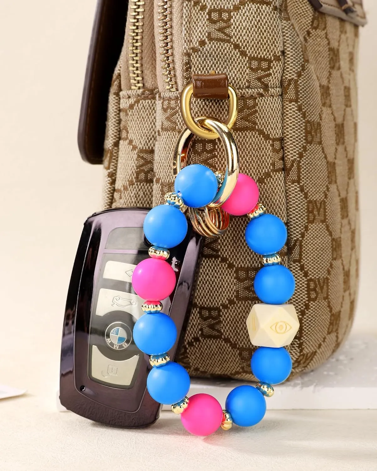 Silicone Key Ring Bracelet for Women | Stretchy Wrist Keychain Bracelet for Car Keys, Wallets, ID Badge