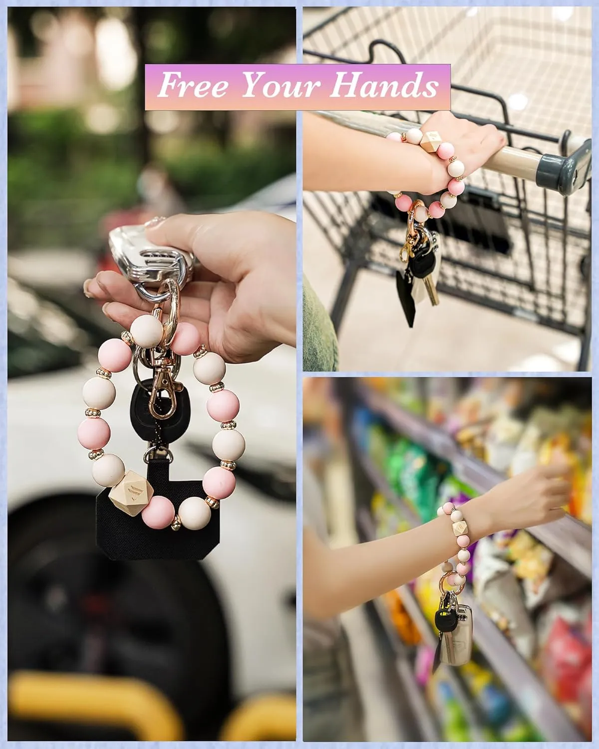 Silicone Key Ring Bracelet for Women | Stretchy Wrist Keychain Bracelet for Car Keys, Wallets, ID Badge