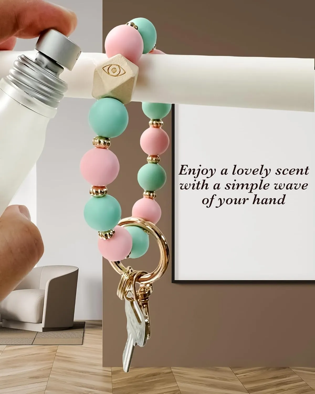 Silicone Key Ring Bracelet for Women | Stretchy Wrist Keychain Bracelet for Car Keys, Wallets, ID Badge