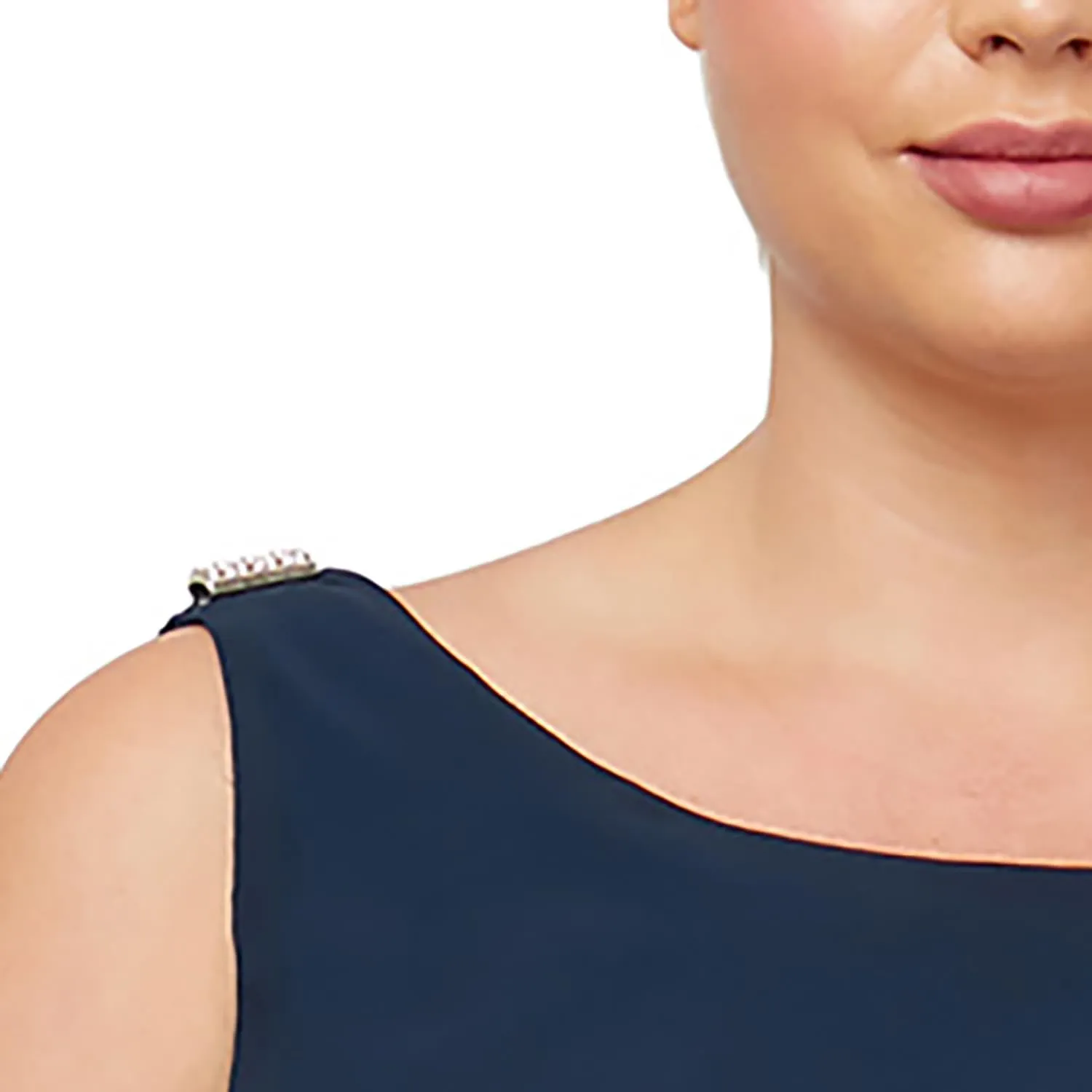 S.L. Fashions Women's Plus-Size Solid Multi-Tier Embellished Shoulder Dress