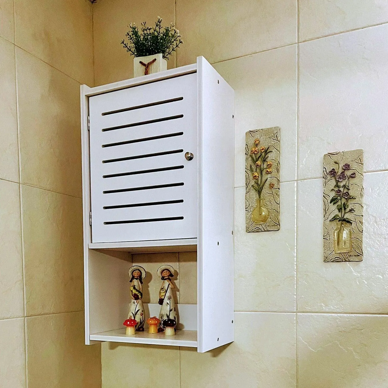 Small & Classy Modern White PVC Wall Mounted Cabinet For Bathroom