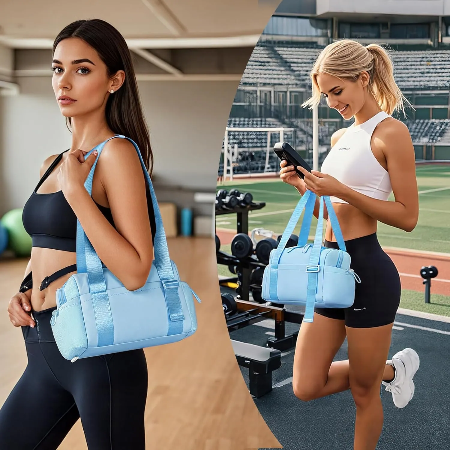 Small Gym Bag for Women - Mini Gym Duffle Bag 4 PCS Set with Wet Compartment, Small Travel Tote Cute Workout Sport Bag with Toiletry Cosmetic Silicone Travel Bottles