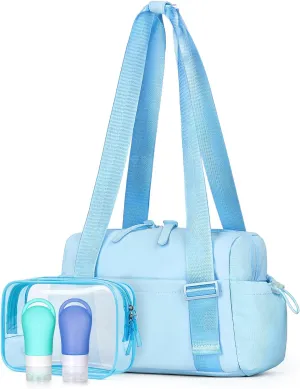 Small Gym Bag for Women - Mini Gym Duffle Bag 4 PCS Set with Wet Compartment, Small Travel Tote Cute Workout Sport Bag with Toiletry Cosmetic Silicone Travel Bottles