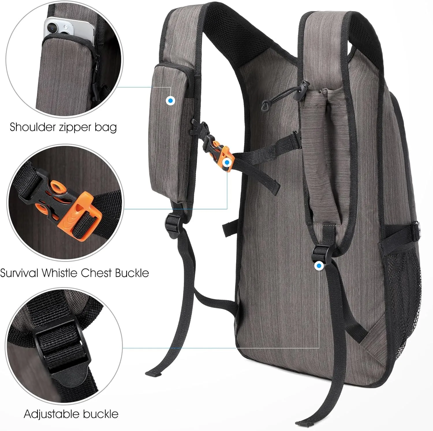 Small Hiking Backpack, 15L Lightweight Travel Backpack with Phone Pocket, Hiking Daypack for Women Men(Oxford, Brown)