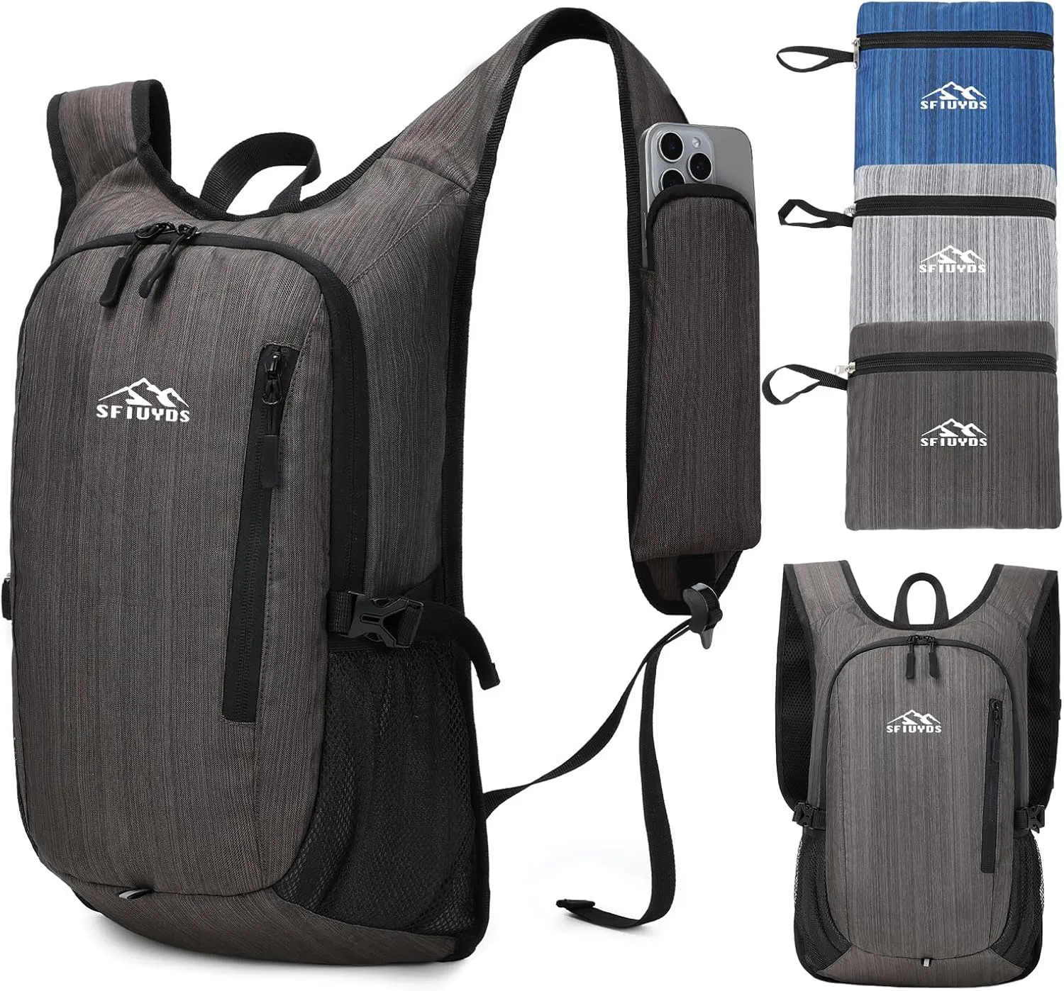 Small Hiking Backpack, 15L Lightweight Travel Backpack with Phone Pocket, Hiking Daypack for Women Men(Oxford, Brown)