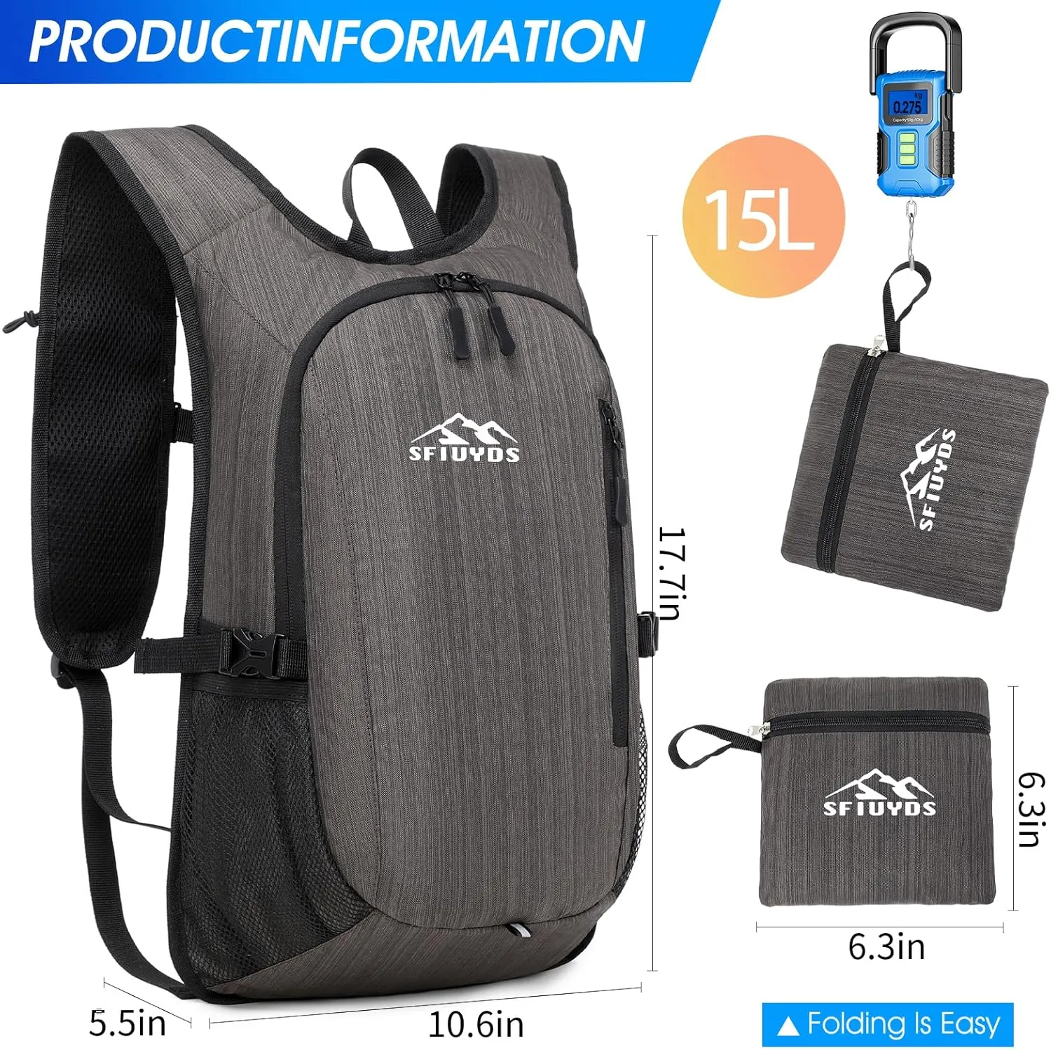 Small Hiking Backpack, 15L Lightweight Travel Backpack with Phone Pocket, Hiking Daypack for Women Men(Oxford, Brown)