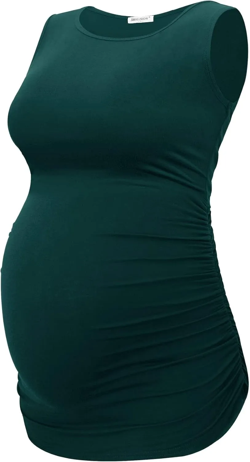 Smallshow Women's Maternity Tank Tops Sleeveless Ruched Pregnancy Clothes 3-Pack