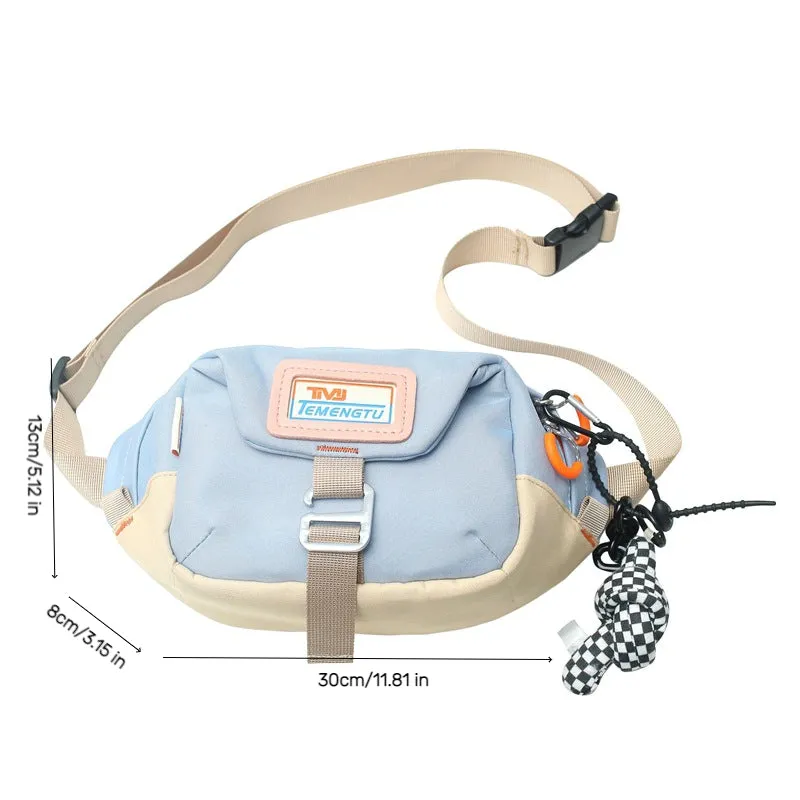 Sohiwoo Color Contrast Nylon Chest Bag Letter Patch Crossbody Bag For Travel