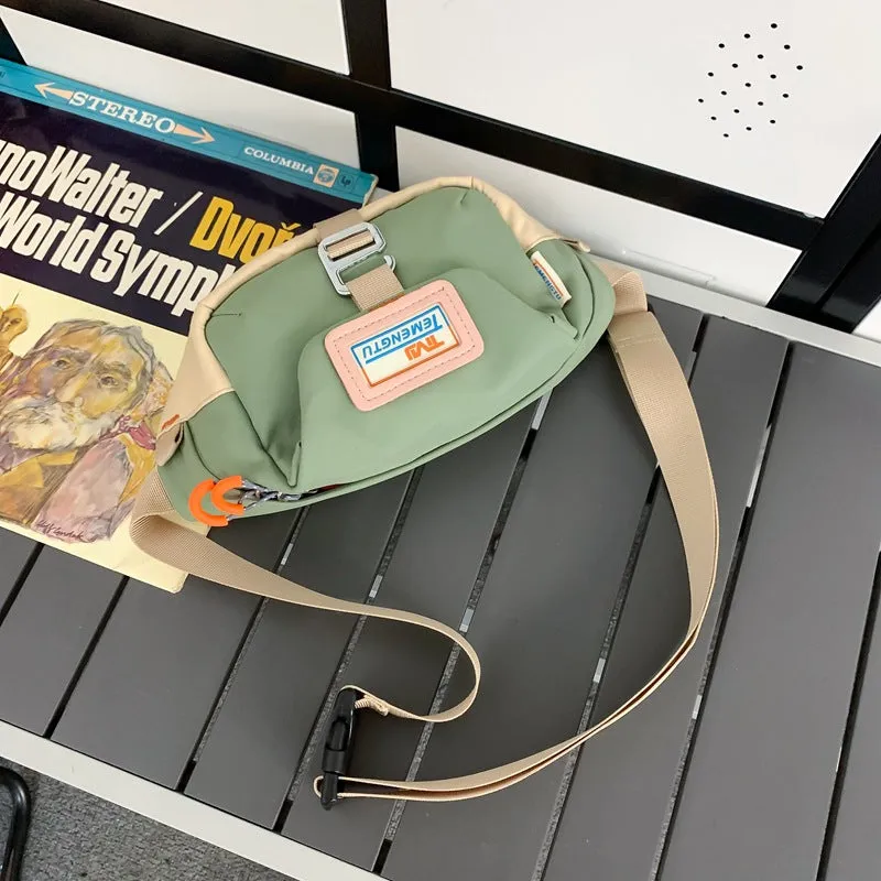 Sohiwoo Color Contrast Nylon Chest Bag Letter Patch Crossbody Bag For Travel