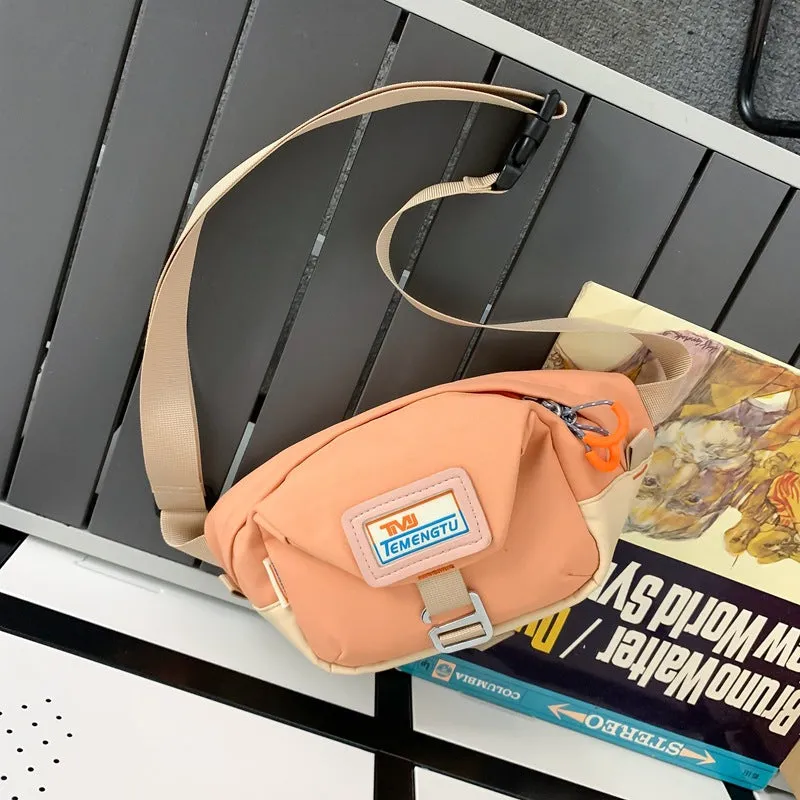 Sohiwoo Color Contrast Nylon Chest Bag Letter Patch Crossbody Bag For Travel