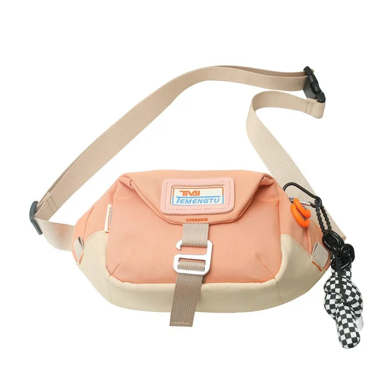 Sohiwoo Color Contrast Nylon Chest Bag Letter Patch Crossbody Bag For Travel