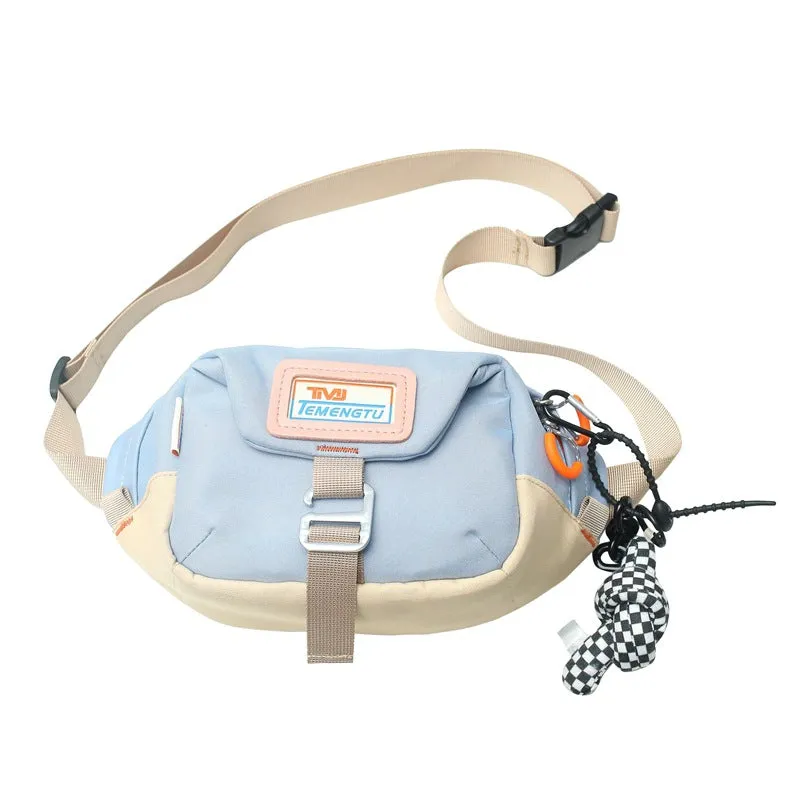 Sohiwoo Color Contrast Nylon Chest Bag Letter Patch Crossbody Bag For Travel