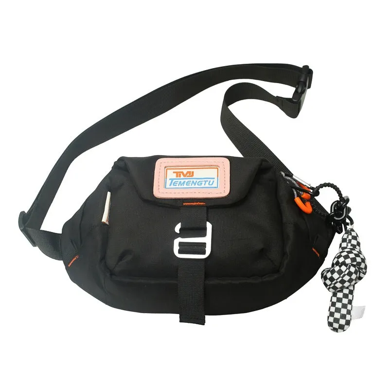 Sohiwoo Color Contrast Nylon Chest Bag Letter Patch Crossbody Bag For Travel