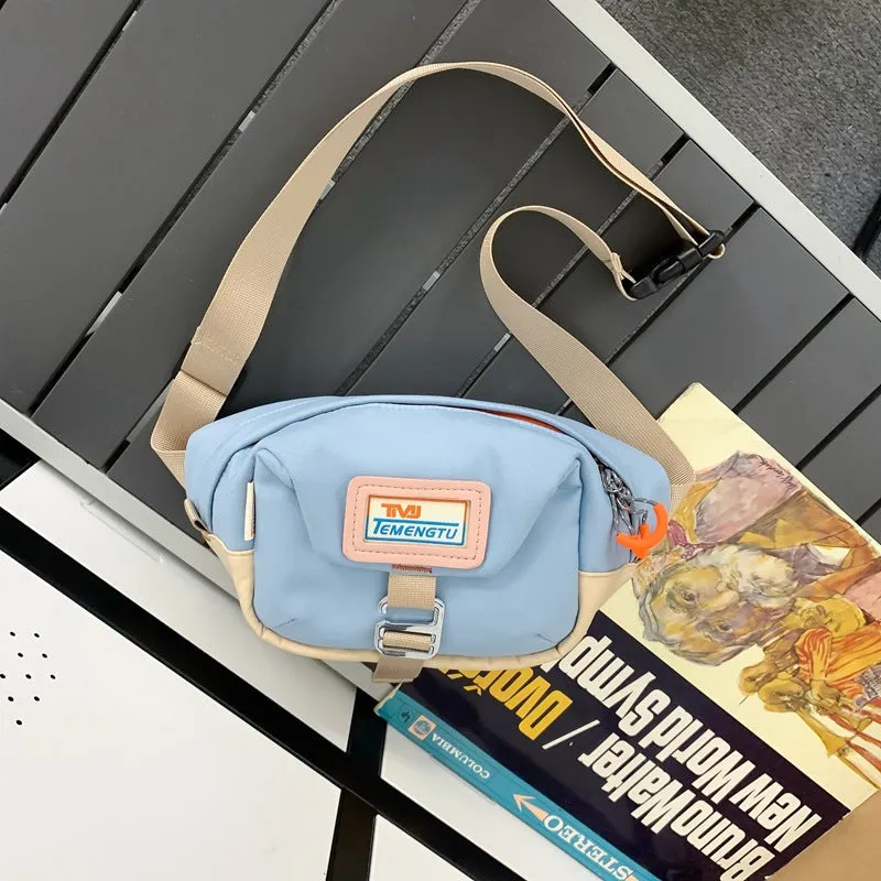 Sohiwoo Color Contrast Nylon Chest Bag Letter Patch Crossbody Bag For Travel