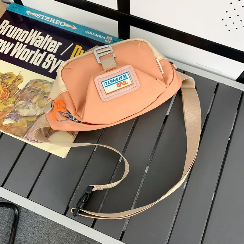 Sohiwoo Color Contrast Nylon Chest Bag Letter Patch Crossbody Bag For Travel