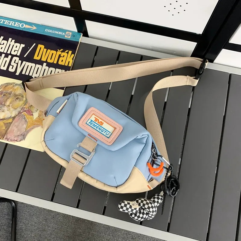 Sohiwoo Color Contrast Nylon Chest Bag Letter Patch Crossbody Bag For Travel