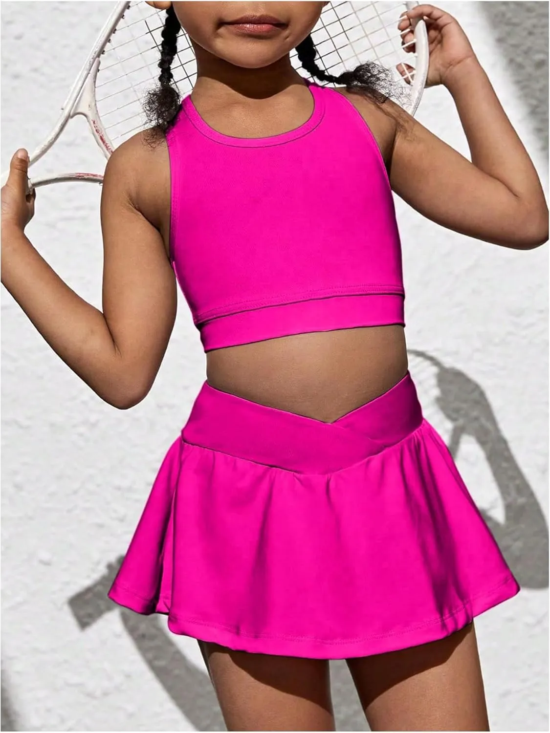 SOLY HUX Toddler Girl's 2 Piece Workout Outfits Crop Tank Tops and Skort Skirt Set