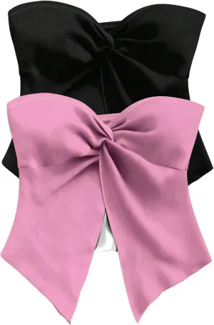 SOLY HUX Women's Tube Top Twist Split Hem Strapless Sleeveless Asymmetrical Going Out Crop Tops